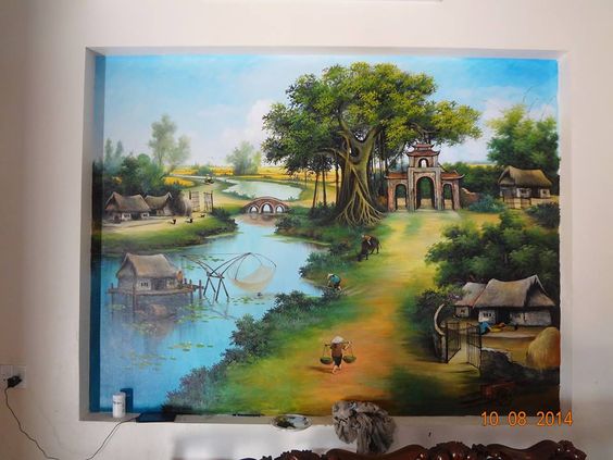 Tranh vẽ tường 3D chủ đề làng quê