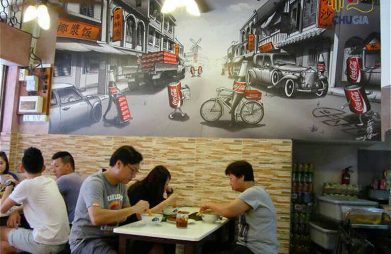 vẽ tranh tường 3D cho quán ăn