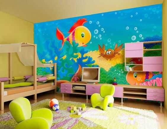 Tranh vẽ tường dưới đáy đại dương ngộ nghĩnh