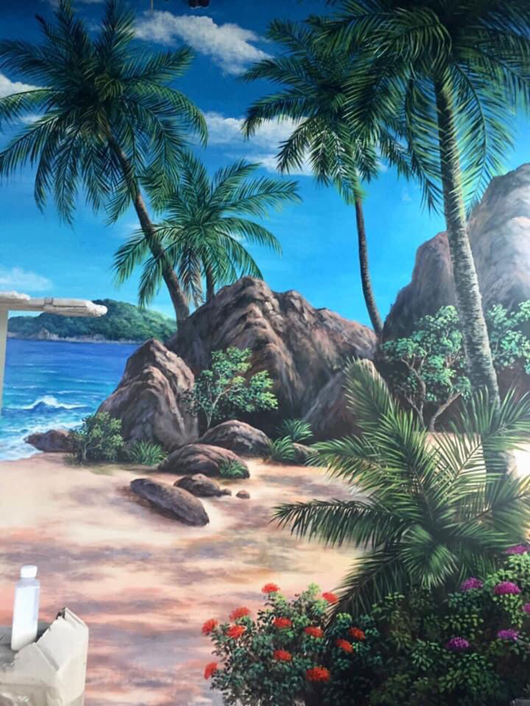 Tranh vẽ tường 3D bãi biển