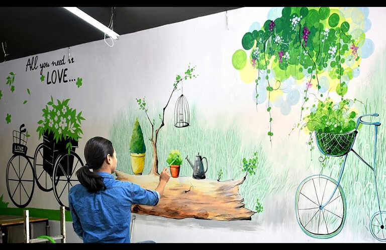 Tranh vẽ tường 3D trẻ trung