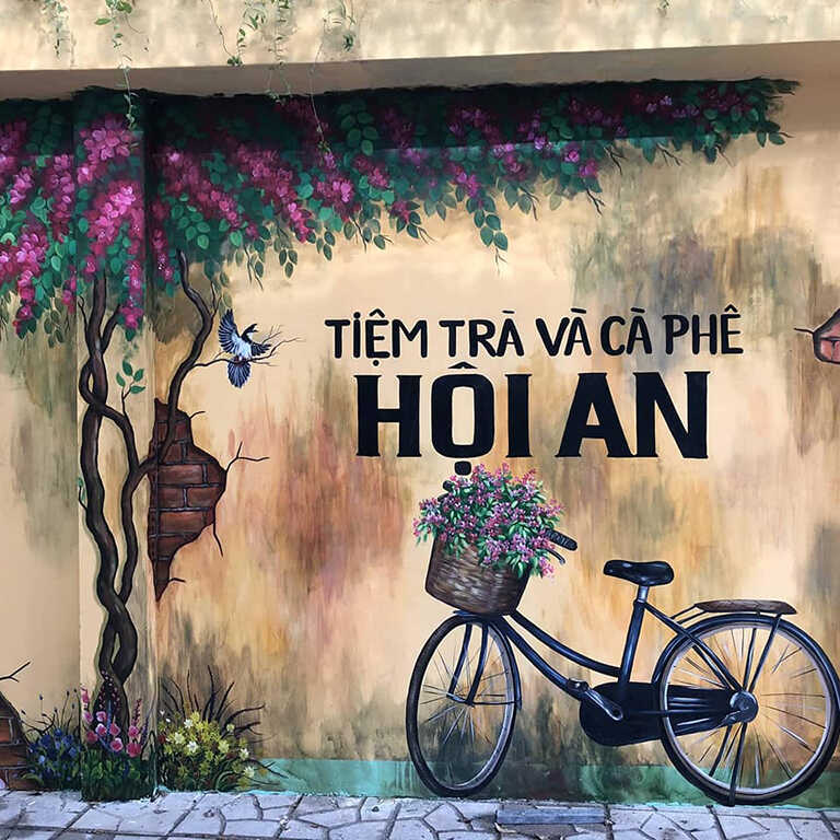 Tranh vẽ tường tiệm trà và cà phê Hội An