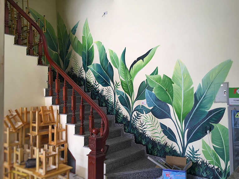 Tranh vẽ tường cầu thang cho quán cafe