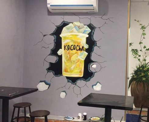tranh vẽ tường quán trà sữa