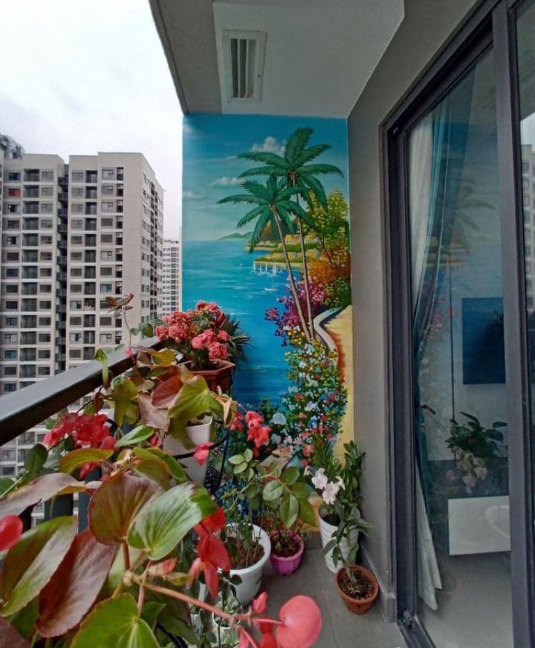 vẽ tranh tường ban công