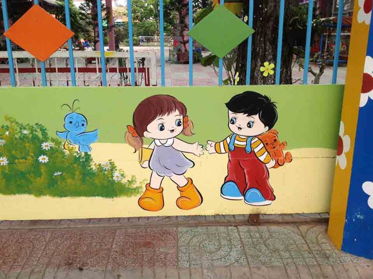 vẽ tranh tường mầm non đơn giản