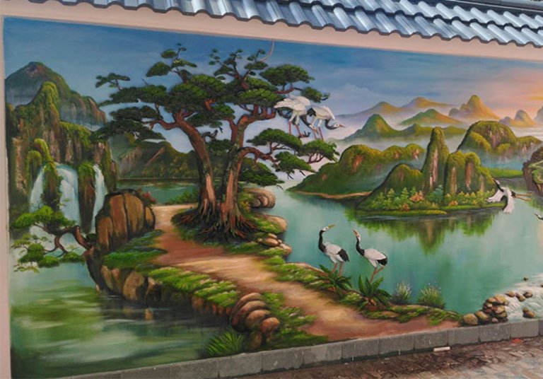vẽ tranh tường sân vườn