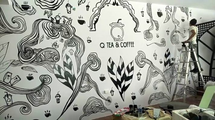 tranh tường quán cafe đen trắng