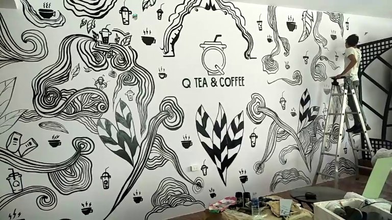 tranh tường quán cafe đen trắng