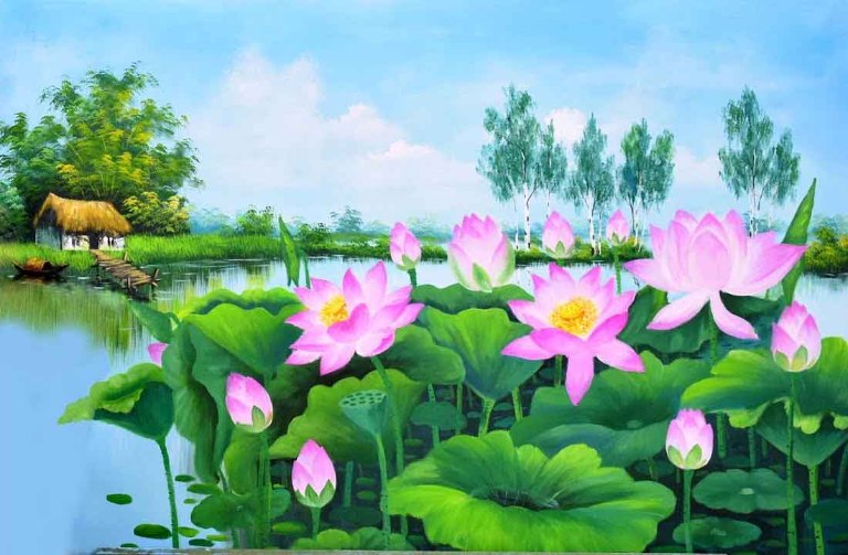 tranh tường hoa sen