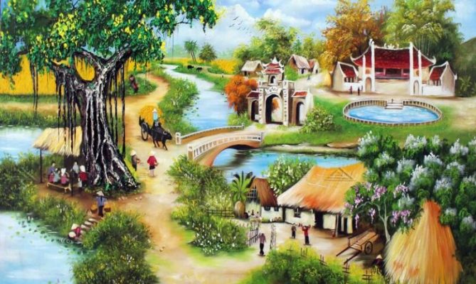 vẽ tranh tường đồng quê