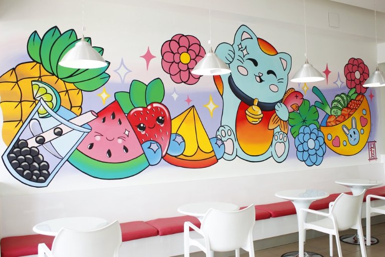 tranh tường quán trà sữa