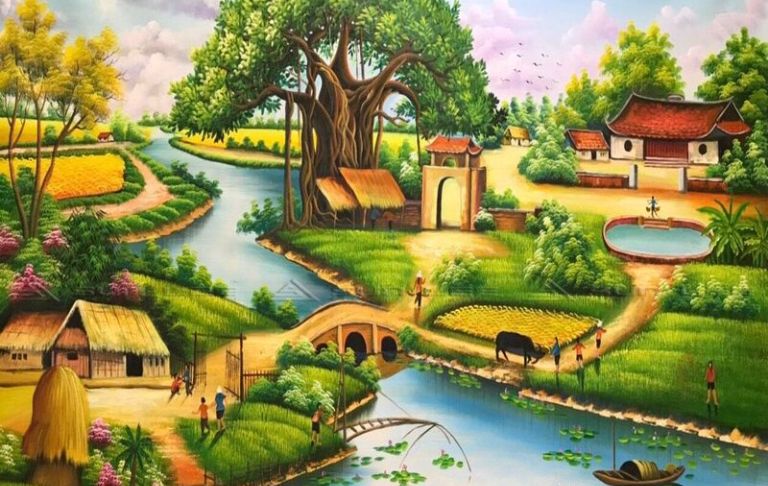 vẽ tranh tường đồng quê