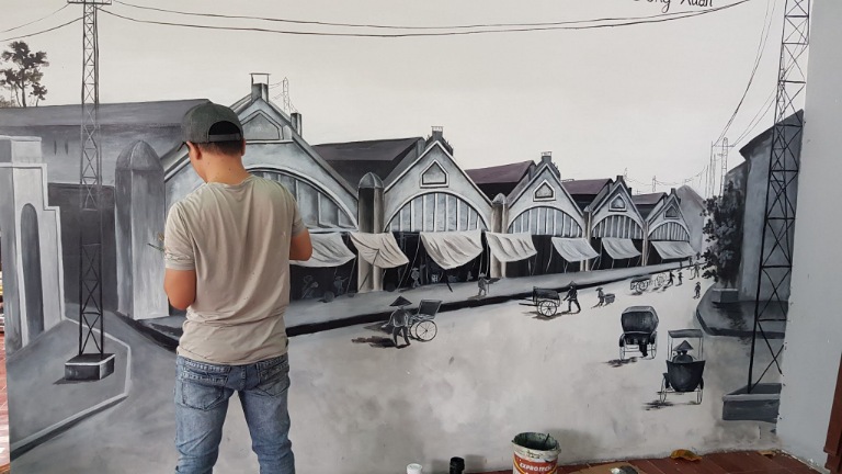 vẽ tranh tường bằng bút chì