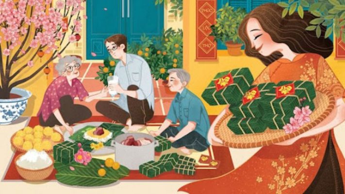 vẽ tranh tường trang trí Tết