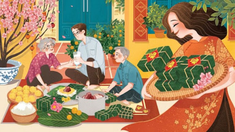 vẽ tranh tường trang trí Tết