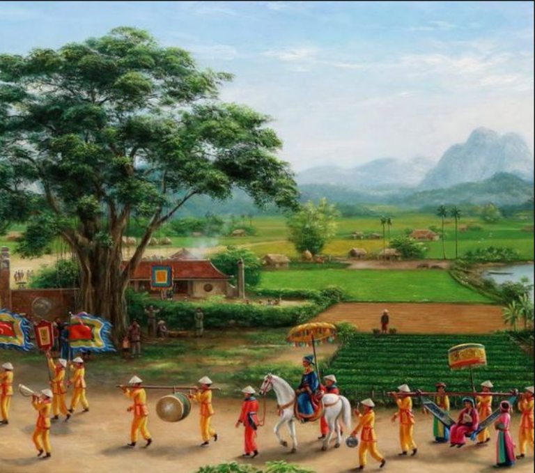 tranh vẽ tường vinh quy bái tổ